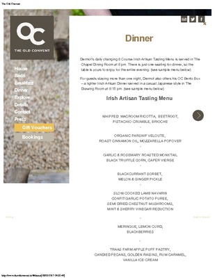 The Old Convent Dinner Menu 2017 By The Old Convent